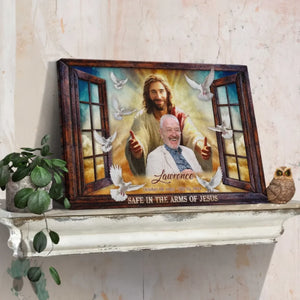 Personalized Canvas Prints, Custom Photo, Memorial Gifts, Sympathy Gifts, Window Frame Safe In The Arms Of Jesus Dem Canvas