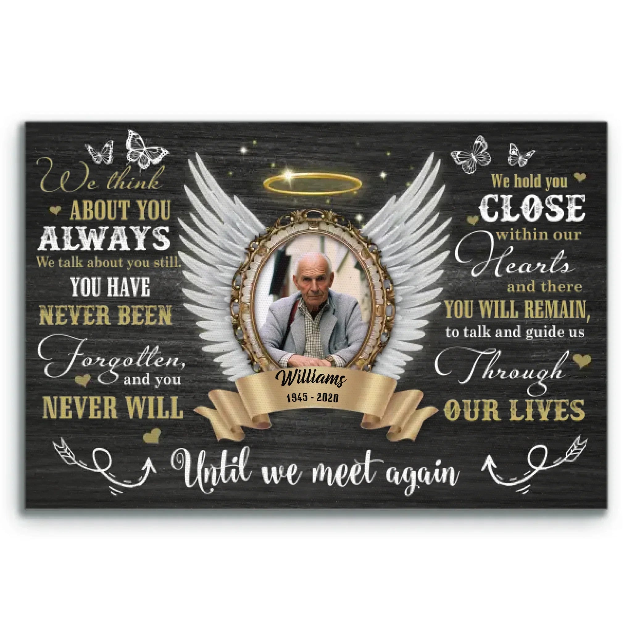 Personalized Canvas Prints, Custom Photo, Sympathy Gifts, Memorial Gifts, Angel Wings Until We Meet Again Dem Canvas