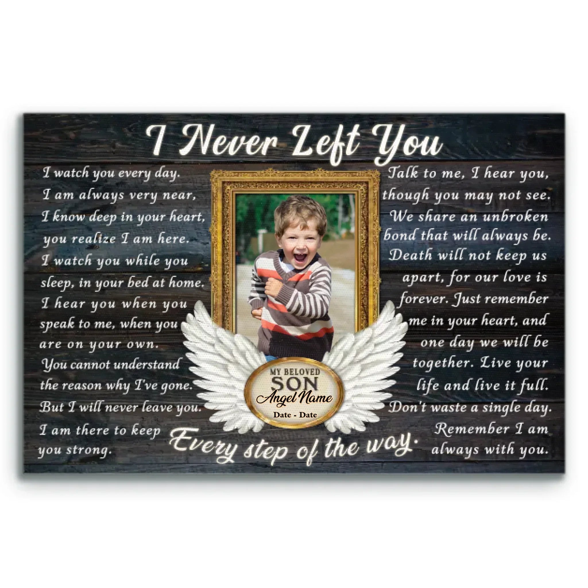 Personalized Canvas Prints, Custom Photo, Memorial Gifts, Sympathy Gifts, Remembrance Gifts, Loss Of Son, Angel Wings I Never Left You Dem Canvas