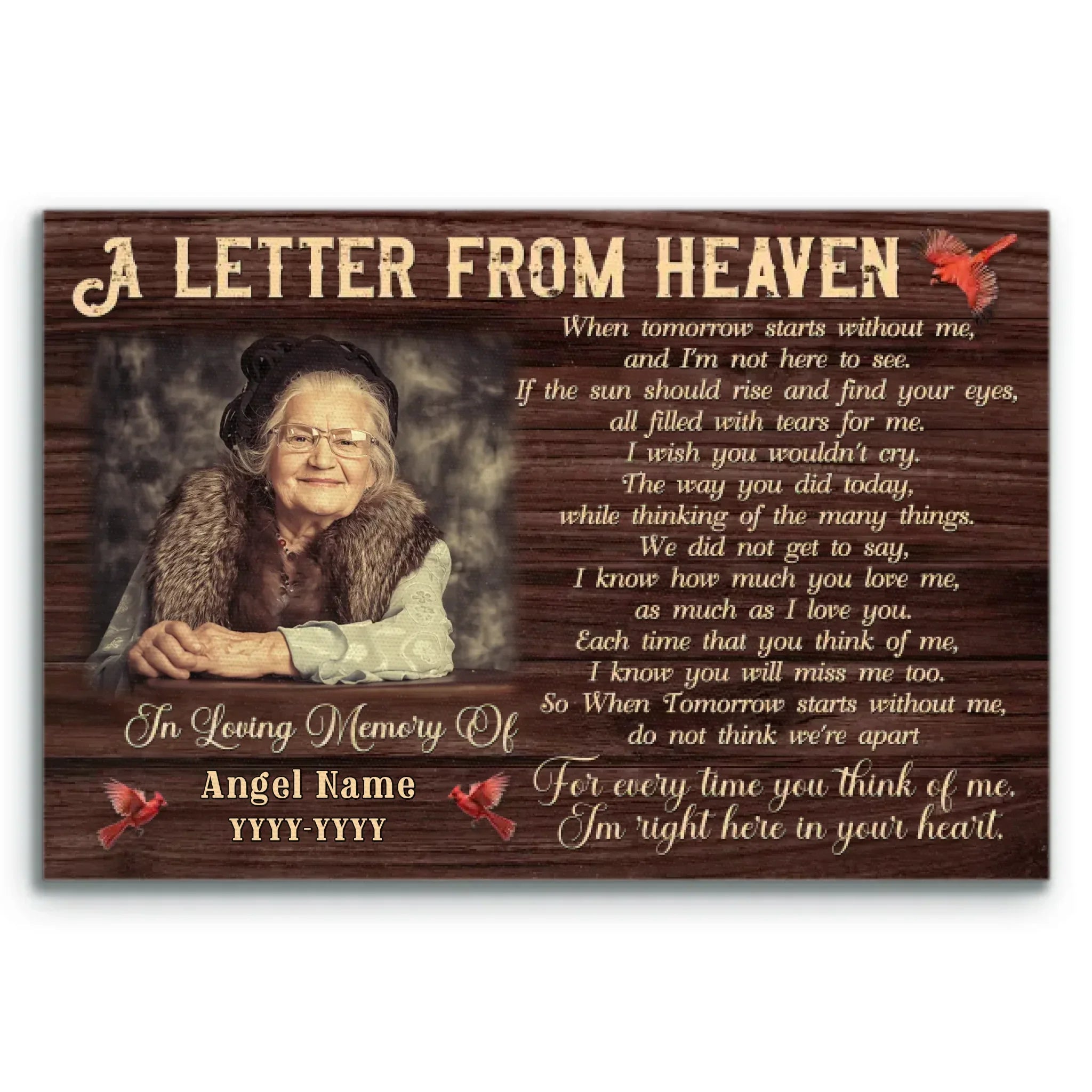 Personalized Canvas Prints, Custom Photo, Memorial Gifts, Remembrance Gifts, Sympathy Gifts, A Letter From Heaven Dem Canvas