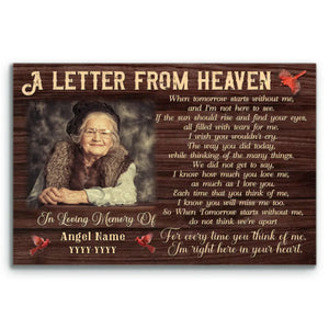 Personalized Canvas Prints, Custom Photo, Memorial Gifts, Remembrance Gifts, Sympathy Gifts, A Letter From Heaven Dem Canvas