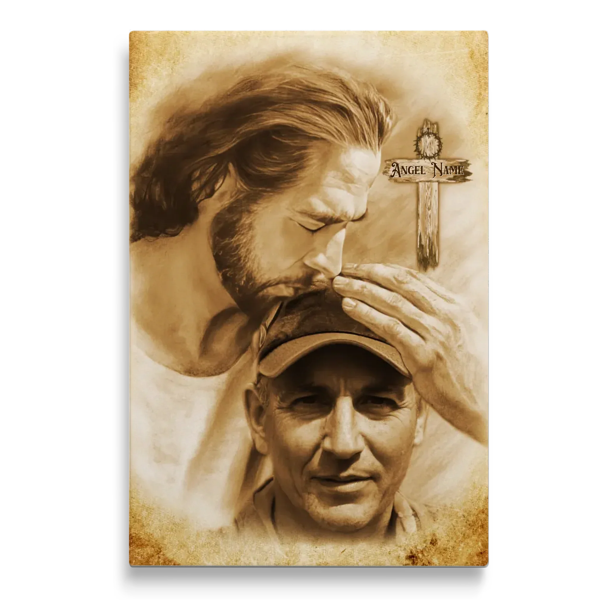 Personalized Canvas Prints, Custom Photo And Name, Sympathy Gifts, Memorial Gift, Safe In The Arms Of Jesus Cross With Thorns Dem Canvas