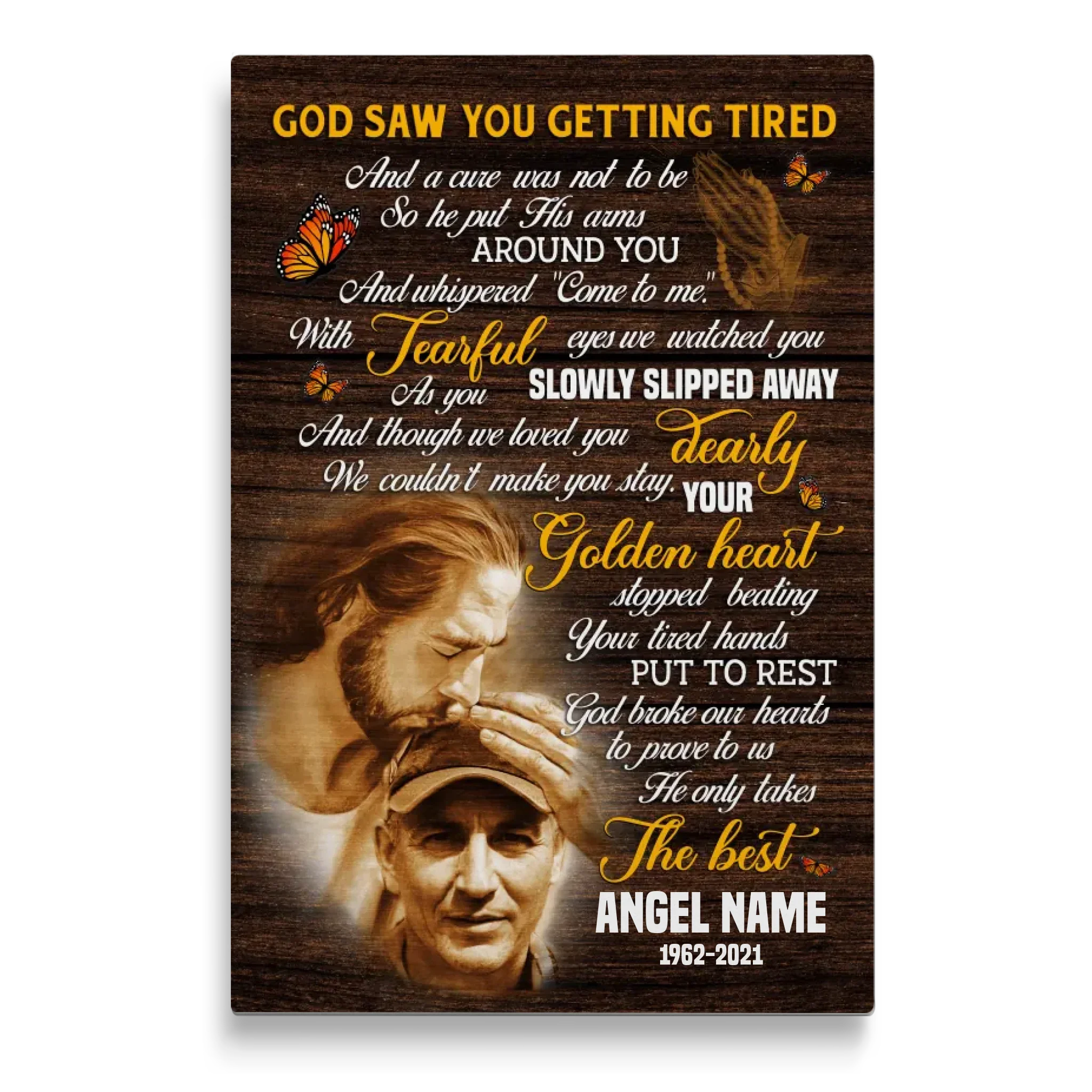Personalized Canvas Prints, Custom Photo, Sympathy Gifts, Memorial Gift, Safe In The Arms Of Jesus, God Saw You Getting Tired Dem Canvas