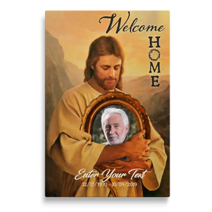 Personalized Canvas Prints, Custom Photo And Name, Memorial Gift, Mom Loss Gift, Father Loss Gift, Welcome Home, Safe In The Arms Of Jesus Dem Canvas