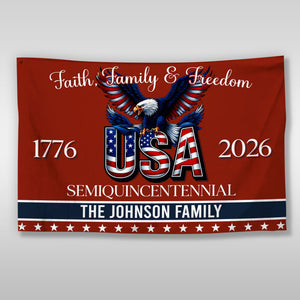 Custom Family Name Faith, Family & Freedom 250 Years of America Patriotic Banner House Flag LM32 897717