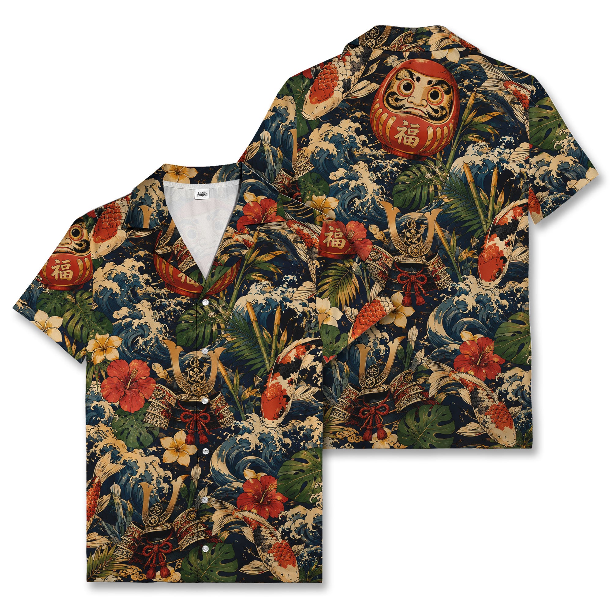 Japanese Samurai Koi Hawaiian Shirt Ocean Waves Aloha Shirt