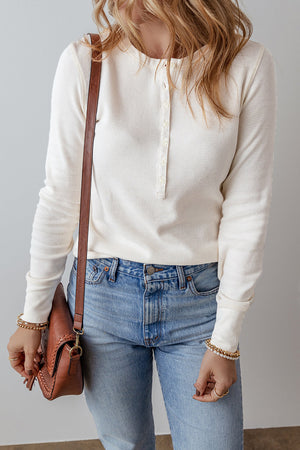 Teresa Color Waffle Half Long Sleeve Top