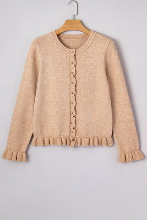 Yamileth Oatmeal Ruffle Trim Sweater