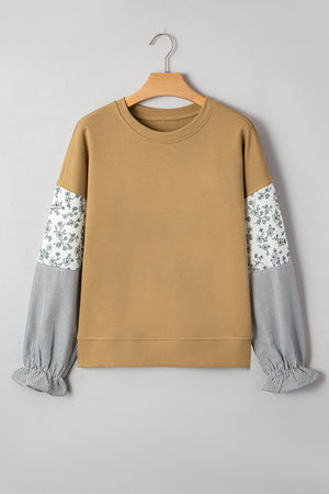 Beazita Patchwork Ruffled Sleeve Sweatshirt