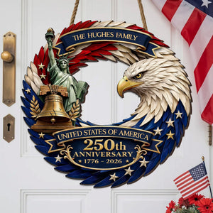 Custom Wood Sign - Personalized America 250th Anniversary Gifts For Mom, Dad, Brother, Sister, Kids - Bald Eagle Patriotic
