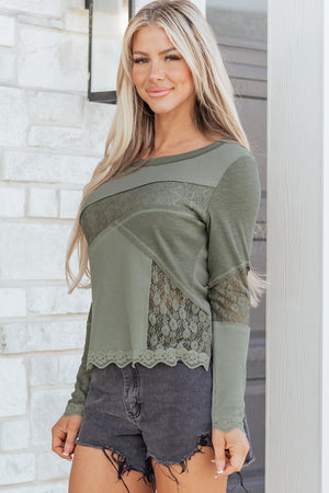 Miriam Ribbed Lace Patchwork Long Sleeve Top