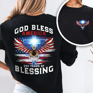 250 Years of Blessing Shirt, Patriotic God Bless America Eagle Back & Front Dark Shirt