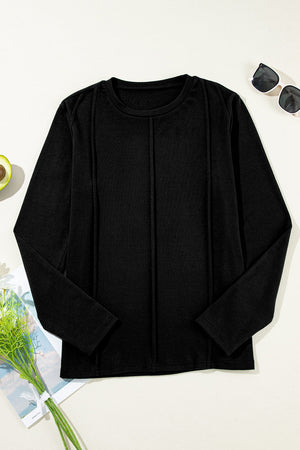Judith Solid Exposed Seam Long Sleeve Top