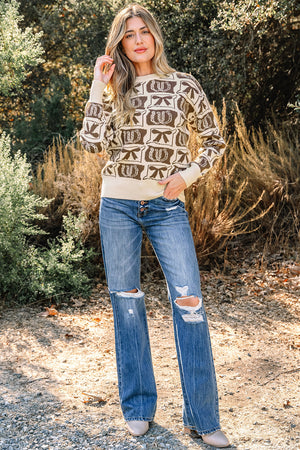 Sofia Western Fashion Print Sweater