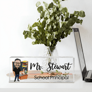 Funny Teacher Portrait - Personalized Custom Desk Name Plate, Name Sign, Acrylic Plaque - Back To School/First Day Of School, Birthday, Loving, Funny Gift for Teacher, Kindergarten, Preschool, Pre K, Paraprofessional