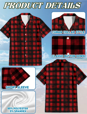 Red Black Plaid Hawaiian Shirt, Checkered Aloha Shirt for Men Women, Classic Lumberjack Summer Button-Up Top, S-5XL