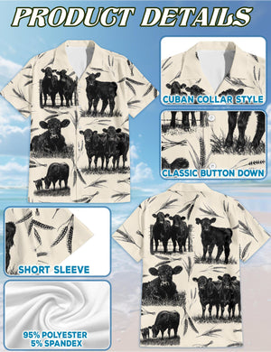 Cow Hawaiian Shirt Vintage Cattle Farm Lovers Shirt, Retro Farmer Gift Aloha Shirt Summer Unisex Button-Up Top, Sโ5XL