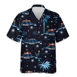 Police Cars Seamless Pattern Hawaiian Shirt, Law Enforcement Aloha Shirt for Men Women, Patrol Car Print Button-Up Summer Top, S-5XL