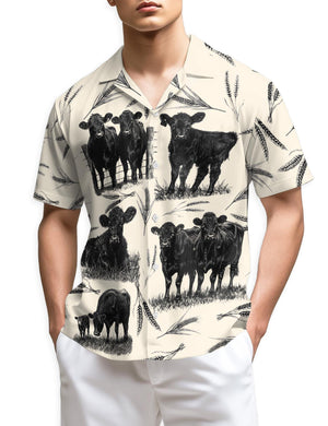 Cow Hawaiian Shirt Vintage Cattle Farm Lovers Shirt, Retro Farmer Gift Aloha Shirt Summer Unisex Button-Up Top, Sโ5XL