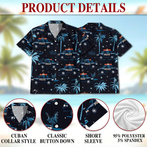 Police Cars Seamless Pattern Hawaiian Shirt, Law Enforcement Aloha Shirt for Men Women, Patrol Car Print Button-Up Summer Top, S-5XL
