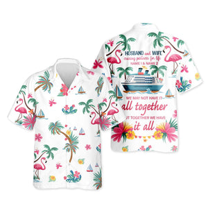 Cruising Partners Hawaiian Shirt, Husband and Wife Matching Aloha Shirt, Custom Couple Cruise Outfit, Vacation Button Down Gift, S-5XL