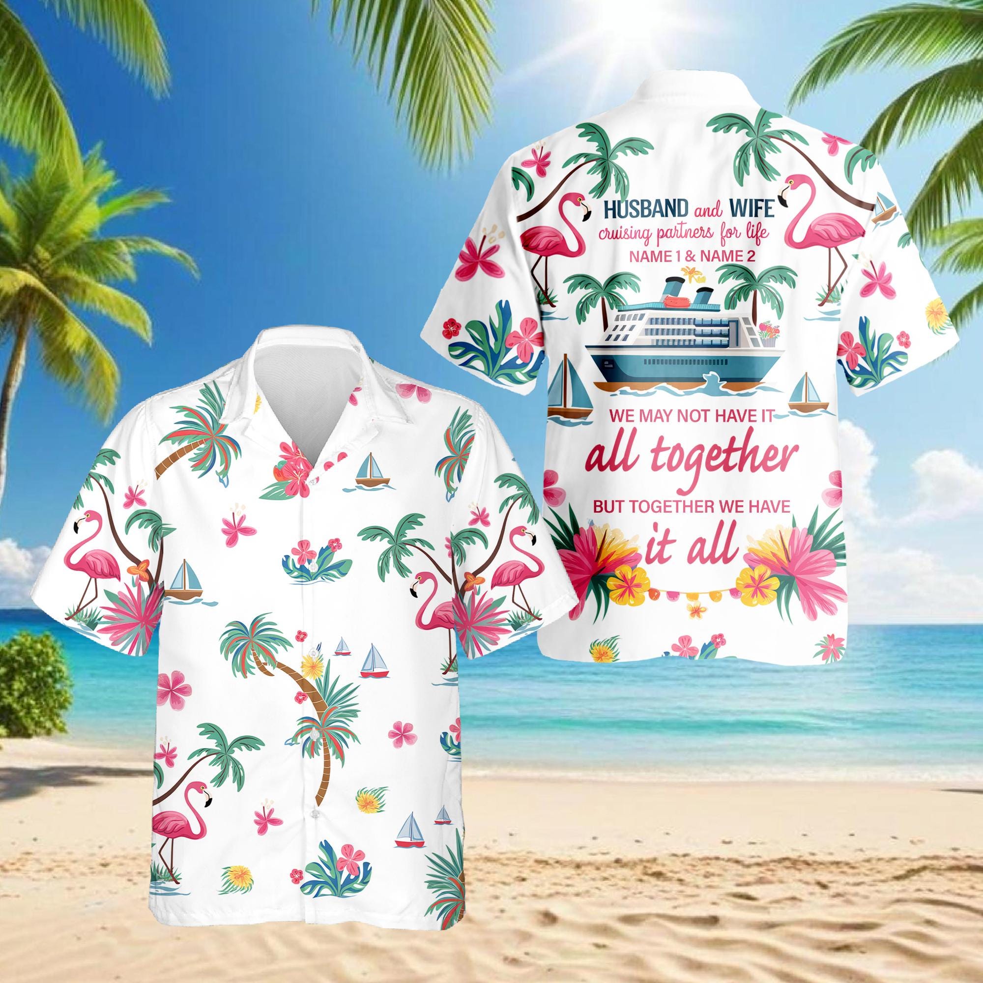 Cruising Partners Hawaiian Shirt, Husband and Wife Matching Aloha Shirt, Custom Couple Cruise Outfit, Vacation Button Down Gift, S-5XL