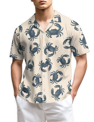 Crab Pattern Hawaiian Shirt, Tropical Crab Aloha Shirt, Beach Seafood Button Down, Summer Vacation Casual Outfit Gift, S-5XL