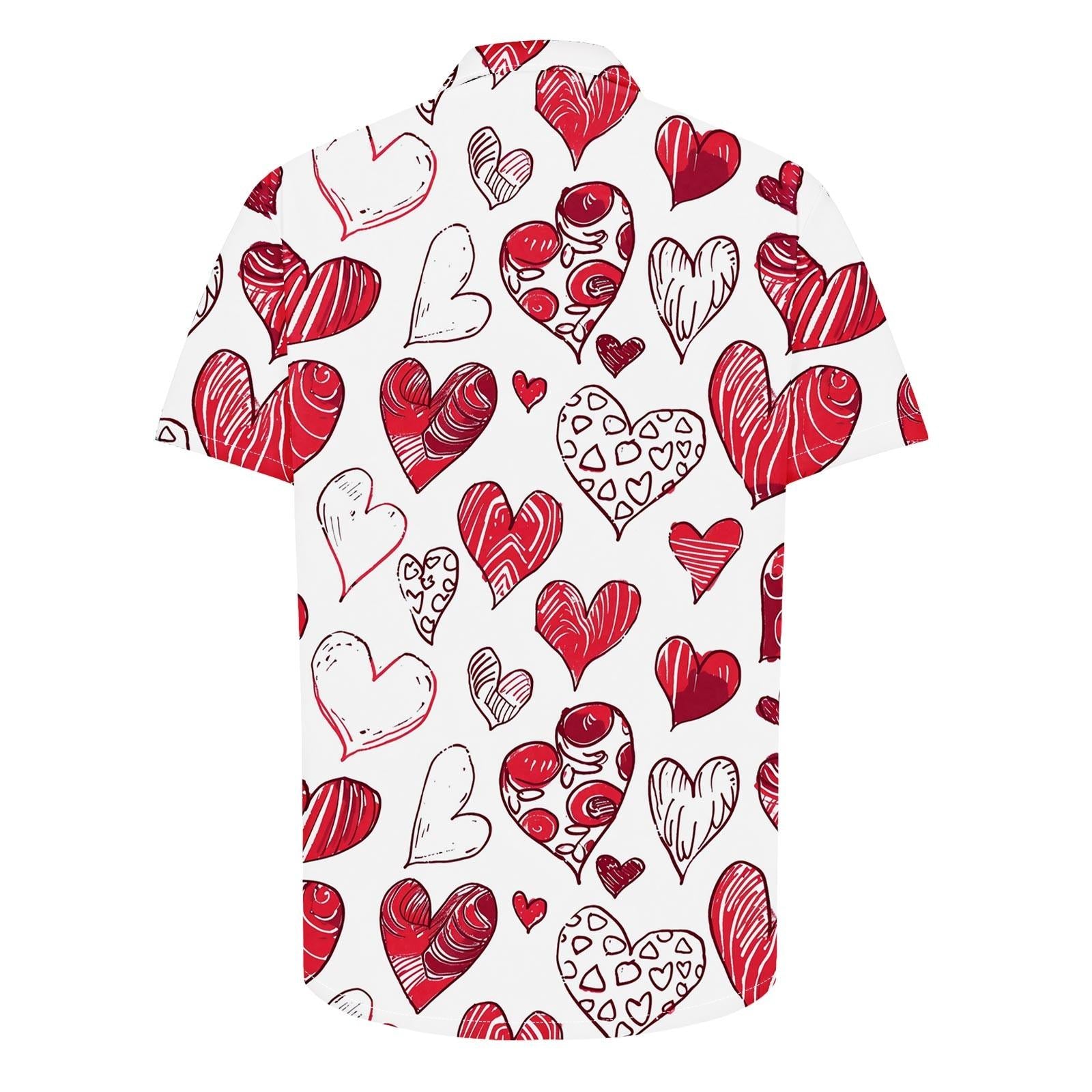 Valentine’s Day Heart Hawaiian Shirt, Love Heart Print Button Down, Romantic Aloha Shirt, Couples Valentine Outfit, S-5XL