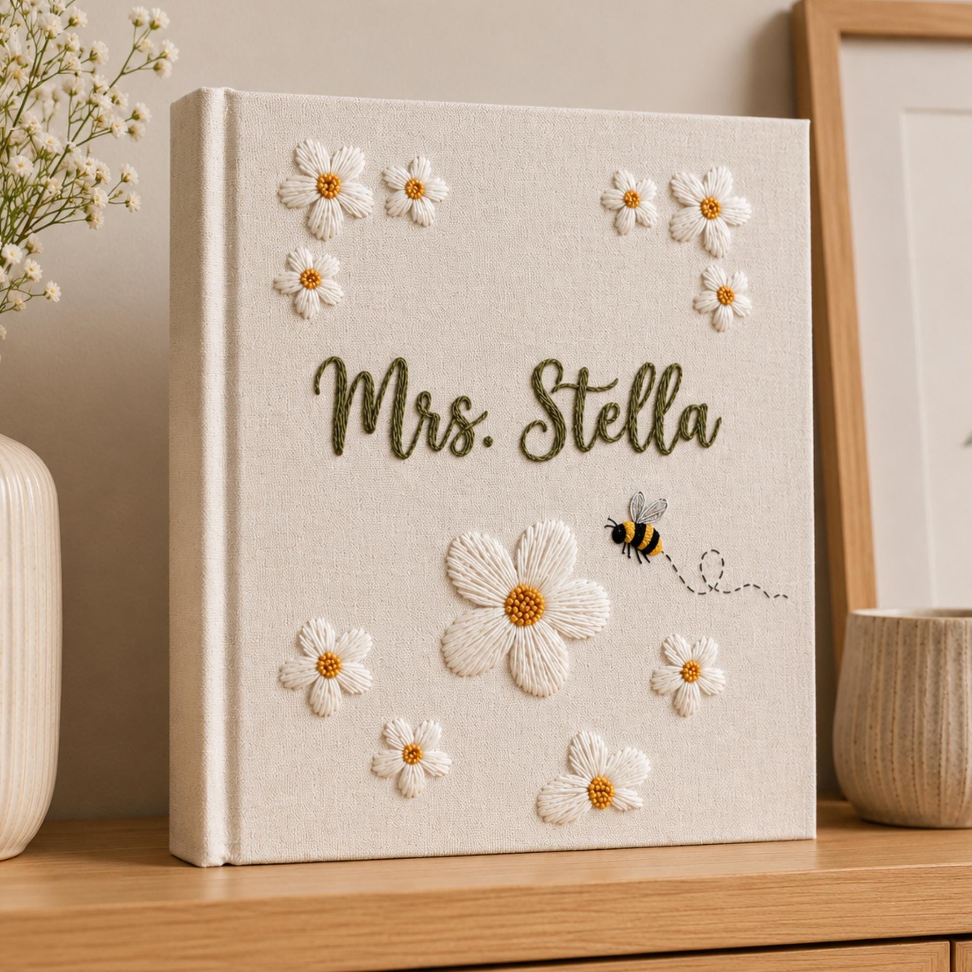 Custom Hand Embroidered Keepsake Album, Floral Butterfly Baby Scrapbook, Unique Keepsake Album, Flower Embroidered Photo Album, Newborn Gift