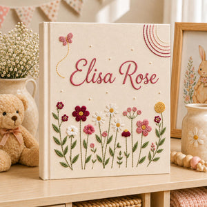 Custom Hand Embroidered Keepsake Album, Floral Butterfly Baby Scrapbook, Unique Keepsake Album, Flower Embroidered Photo Album, Newborn Gift