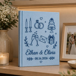 Custom Embroidered Linen Wedding Photo Album, Personalized Wedding Memory Book, Linen Album Anniversary Gift, Couple Keepsake Album