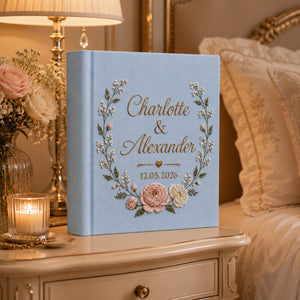 Custom Hand Embroidered Linen Photo Album, Floral Wedding Keepsake Album, Custom Memory Book, Flower Embroidered Photo Album