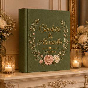Custom Hand Embroidered Linen Photo Album, Floral Wedding Keepsake Album, Custom Memory Book, Flower Embroidered Photo Album