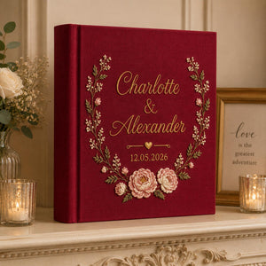 Custom Hand Embroidered Linen Photo Album, Floral Wedding Keepsake Album, Custom Memory Book, Flower Embroidered Photo Album
