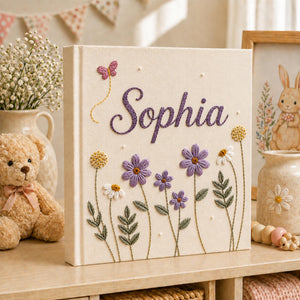 Custom Hand Embroidered Keepsake Album, Floral Butterfly Baby Scrapbook, Unique Keepsake Album, Flower Embroidered Photo Album, Newborn Gift