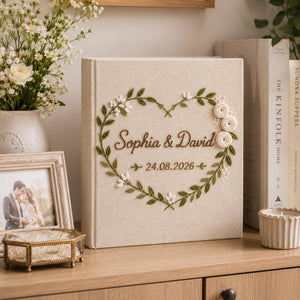 Custom Hand Embroidered Linen Photo Album, Floral Wedding Keepsake Album, Flower Wedding Photo Album, Hardbound Scrapbook,Unique Photo Album