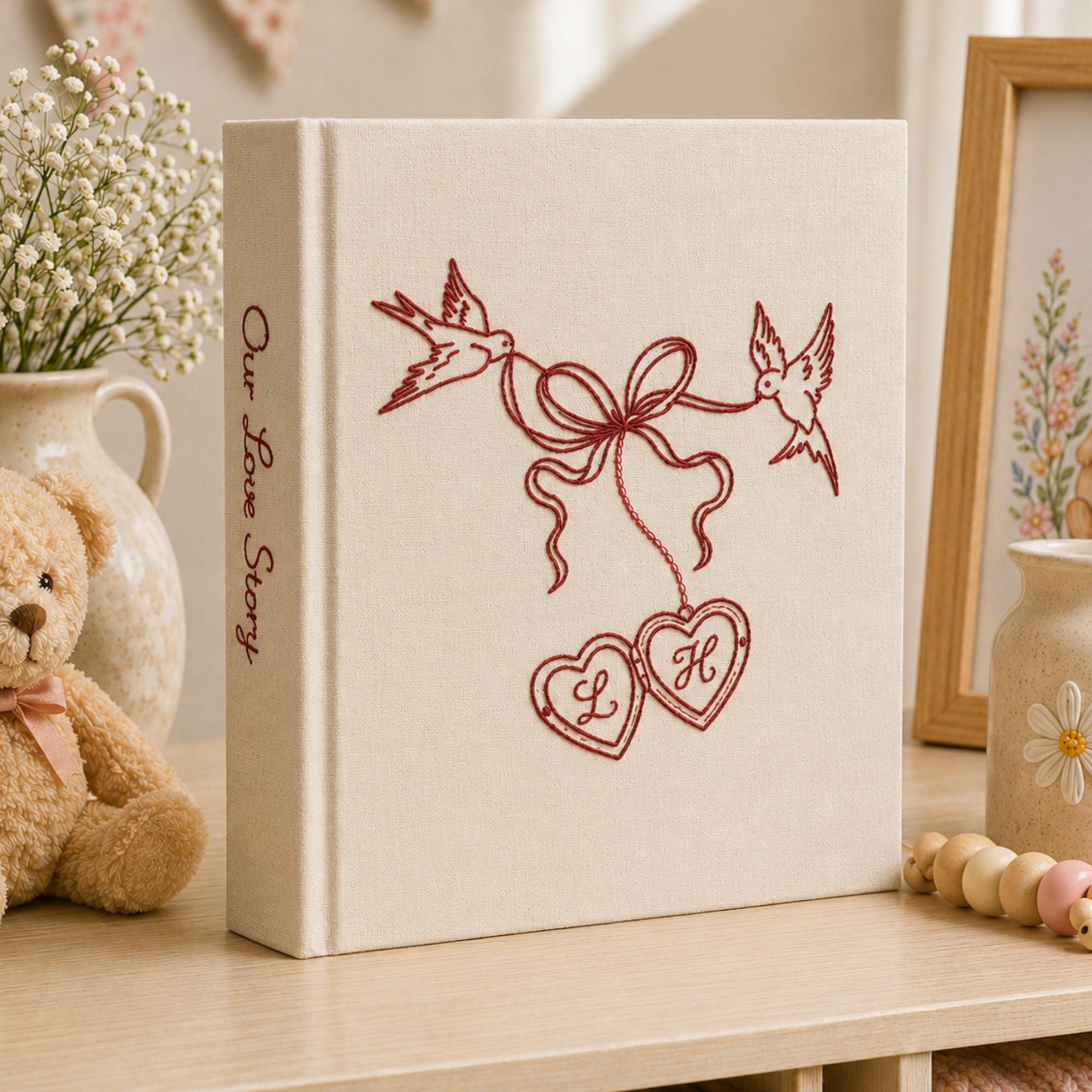 Hand Embroidered Photo Album With Sleeves, Embroidered Memory Book, Anniversary Gift, Unique Photo Album, Wedding Embroidered Photo Album