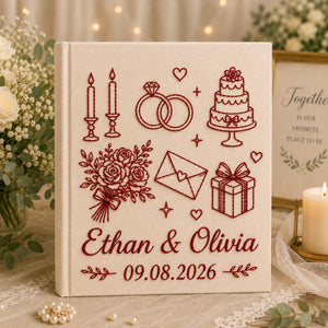 Custom Embroidered Linen Wedding Photo Album, Personalized Wedding Memory Book, Linen Album Anniversary Gift, Couple Keepsake Album