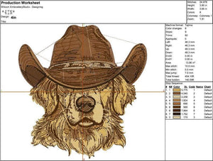 Golden Retriever Cowboy Embroidery Design, Western Dog Machine Embroidery File, Cowboy Hat Dog Embroidery, Pet Lover Instant Download