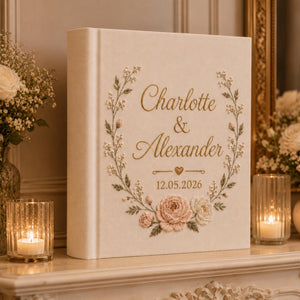 Custom Hand Embroidered Linen Photo Album, Floral Wedding Keepsake Album, Custom Memory Book, Flower Embroidered Photo Album