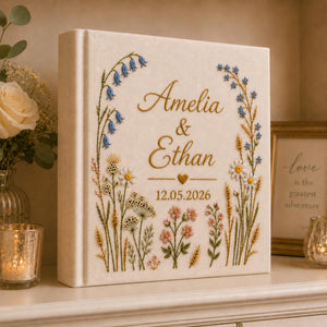 Vintage Wildflower Hand Embroidered Wedding Photo Album With Sleeves, Floral Wedding Keepsake Album, Baby Photo Album, Custom Memory Book