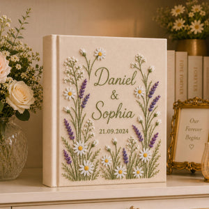 Hand-Embroidered Wildflower Linen Photo Album, Floral Wedding Keepsake Album, Wedding Memory Book, Bride Groom Gift, Anniversary Photo Book