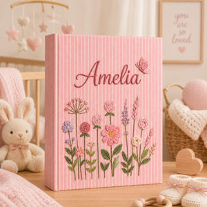 Personalized Hand Embroidered Baby Photo Album, Floral Butterfly Baby Scrapbook, Newborn Keepsake Album, Baby Shower Book Gift