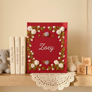 Floral Baby Photo Album, Personalized Hand Embroidered Baby Memory Book, Custom Nursery Keepsake Gift With Name
