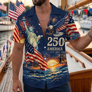 Vintage 250 Years of America Hawaiian Shirt, Patriotic Eagle Liberty 1776-2026 AOP Hawaii Shirt 685177 WFD