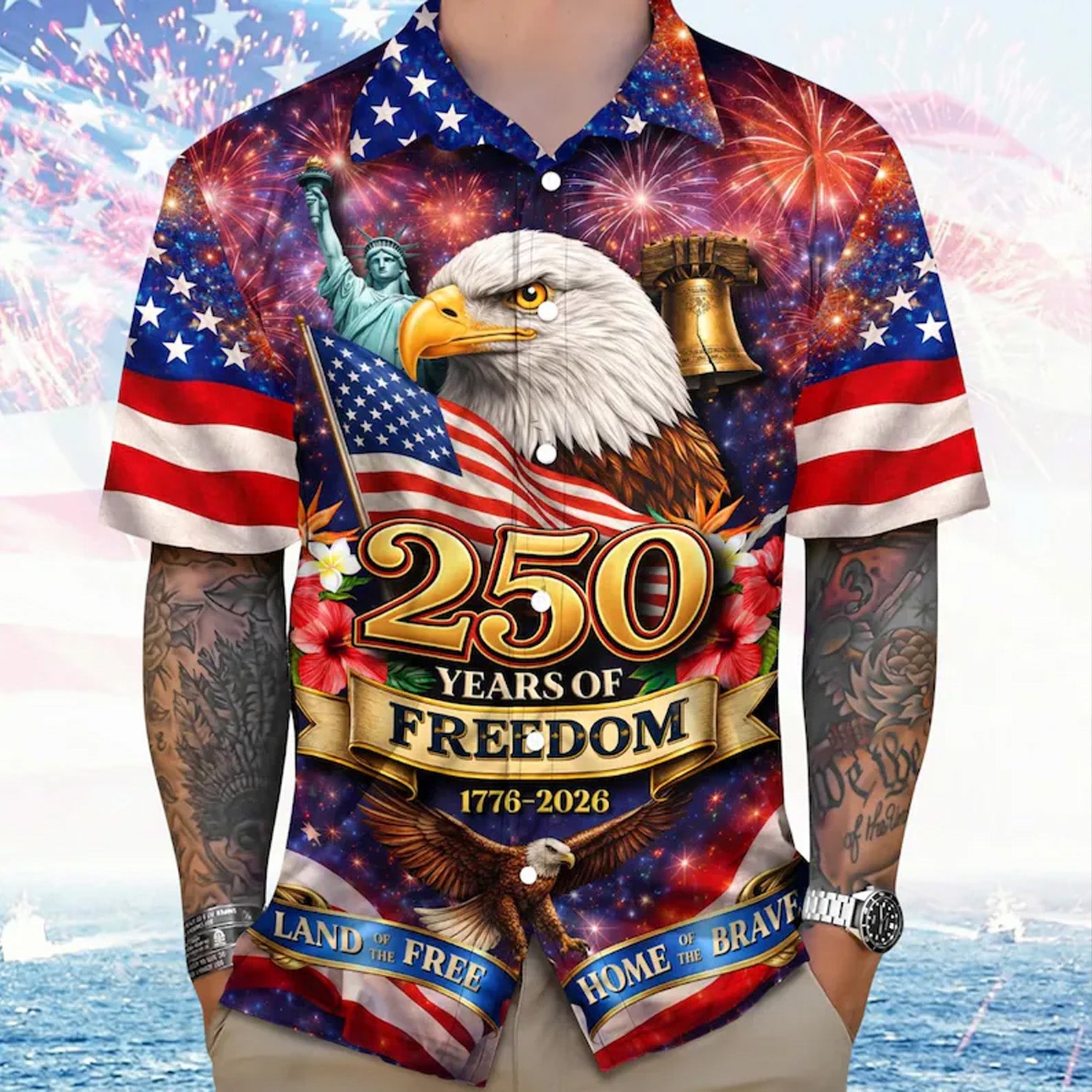 Patriotic 250 Years of Freedom Hawaiian Shirt, USA 1776-2026 Anniversary AOP Hawaii Shirt 685227 WFD
