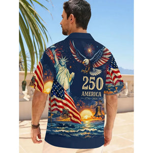 Vintage 250 Years of America Hawaiian Shirt, Patriotic Eagle Liberty 1776-2026 AOP Hawaii Shirt 685177 WFD