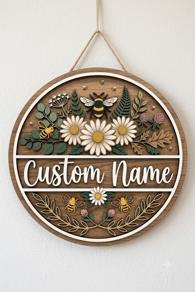 Custom Personalized Teacher Sign, Bee Classroom Decor For Teacher Name Sign, Daisy Floral Wooden Sign