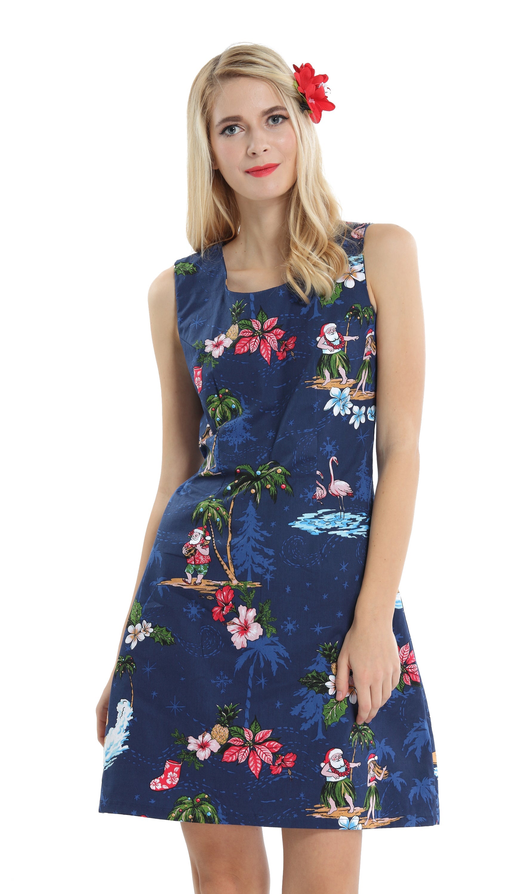 Women's Tank Fit Dress in Christmas Santa Navy