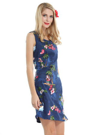 Women's Tank Fit Dress in Christmas Santa Navy